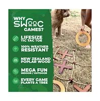 Swooc - Giant Wooden Tic Tac Toe Game (All Weather) | 3ft x 3ft | Big Wood X & O Pieces with Rope Game Board | Tic Tac Toe Board