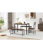 Slickblue Dining Table Set with Barstool and 2 Benches & 2 Back Chairs Versatile Seating for Any Space