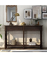 Slickblue Console Table Sofa Easy Assembly with Two Storage Drawers and Bottom Shelf for Living Room, Entryway