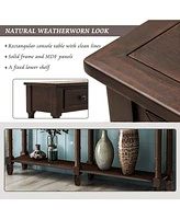 Slickblue Console Table Sofa Easy Assembly with Two Storage Drawers and Bottom Shelf for Living Room, Entryway