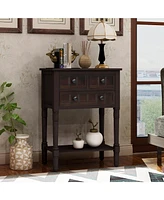 Slickblue Narrow Console Table, Slim Sofa Table with Three Storage Drawers and Bottom Shelf for Living Room, Easy Assembly