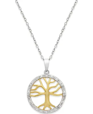 Diamond Family Tree Pendant Necklace (1/10 ct. t.w.) in Sterling Silver and 18k Gold over Sterling Silver