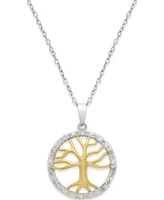 Diamond Family Tree Pendant Necklace (1/10 ct. t.w.) in Sterling Silver and 18k Gold over Sterling Silver