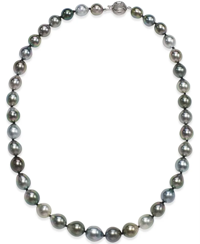 Tahitian Multicolor Pearl (8-10mm) Strand Necklace in 14k White Gold