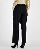 T Tahari Women's Solid-Color Wide-Leg Cargo Pants