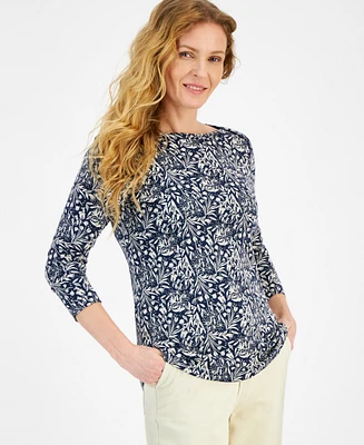 Style & Co Women's Printed Pima Cotton 3/4-Sleeve Top, Created for Macy's