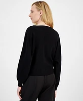 T Tahari Women's Embellished V-Neck Dolman-Sleeve Sweater