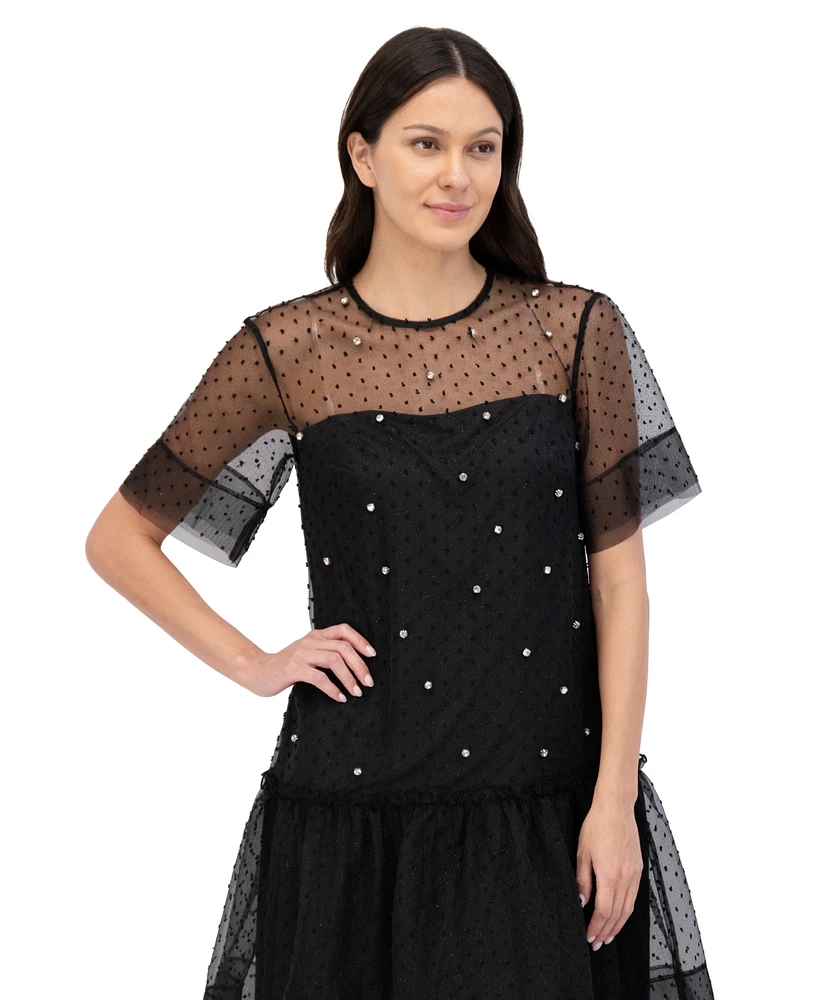 Vince Camuto Women's Novelty Organza Embellished Float Dress