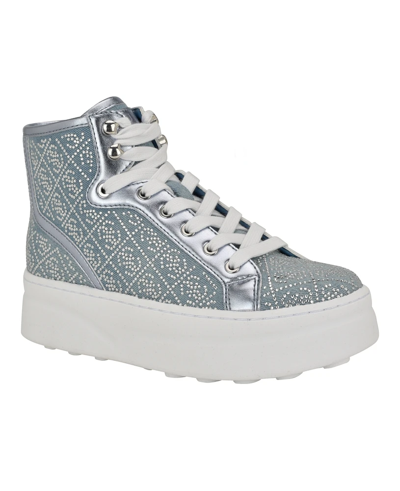 Guess Women's Queenly Rhinestone Embellished High Top Sneakers