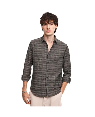 Campus Sutra Men's Olive Brown Tartan Plaid Shirt