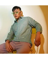 Men's Sea Green Ribbed-Striped Shirt