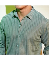 Men's Sea Green Ribbed-Striped Shirt