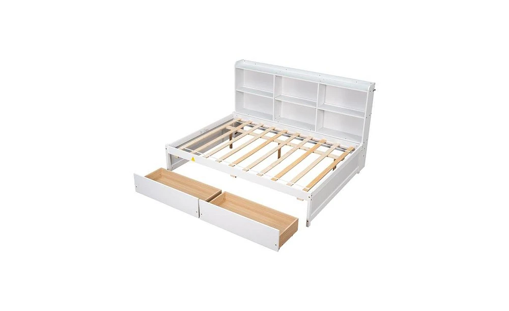 Slickblue Full Bed with Side Bookcase and Drawers for Efficient Storage