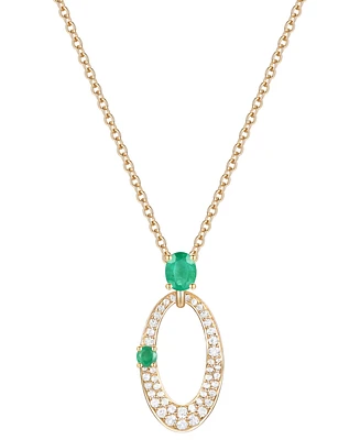 Emerald (3/8 ct. t.w.) & Diamond (1/3 ct. t.w.) Oval 18" Pendant Necklace in 14k Gold