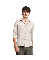 Campus Sutra Men's Greige Geometric-Texture Shirt