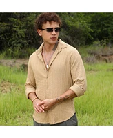 Men's Buff Beige Micro Hexagon-Lined Shirt
