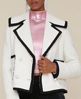 Avec Les Filles Women's Tweed Double-Breasted Tipped Jacket
