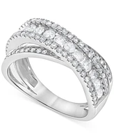 Diamond Crossover Statement Ring (1 ct. t.w.) in 14k White Gold