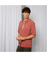Campus Sutra Men's Terracotta Orange Utility Knit Shirt