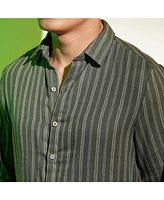 Campus Sutra Men's Moss Green Halo Striped Shirt