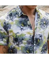 Campus Sutra Men's Navy Blue & Powder White Smudged Botanical Shirt