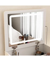 Homsee White Wood 3-Drawer Chest of Drawers with Flip-top Mirror