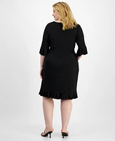 Connected Plus Size Ruffled Faux-Wrap Dress