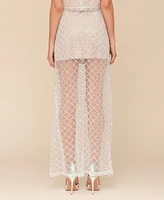 Avec Les Filles Women's Beaded Overlay Maxi Skirt