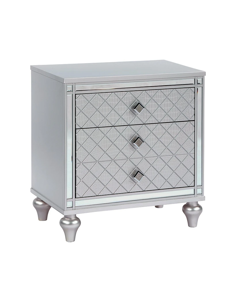 Slickblue Contemporary Nightstands with Mirror Frame Accents, 2 Drawers & Hidden Drawer, Silver