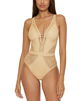 Becca Women's Metallic Plunge-Neck One-Piece Swimsuit