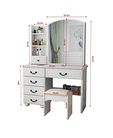 Slickblue Fashion Vanity Desk with Adjustable Brightness Mirror and Lights for Makeup, Complete Table Set