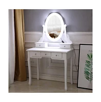 Slickblue 5-Drawer Dressing Table with Single Mirror and Light Bulbs Stylish Vanity for Makeup