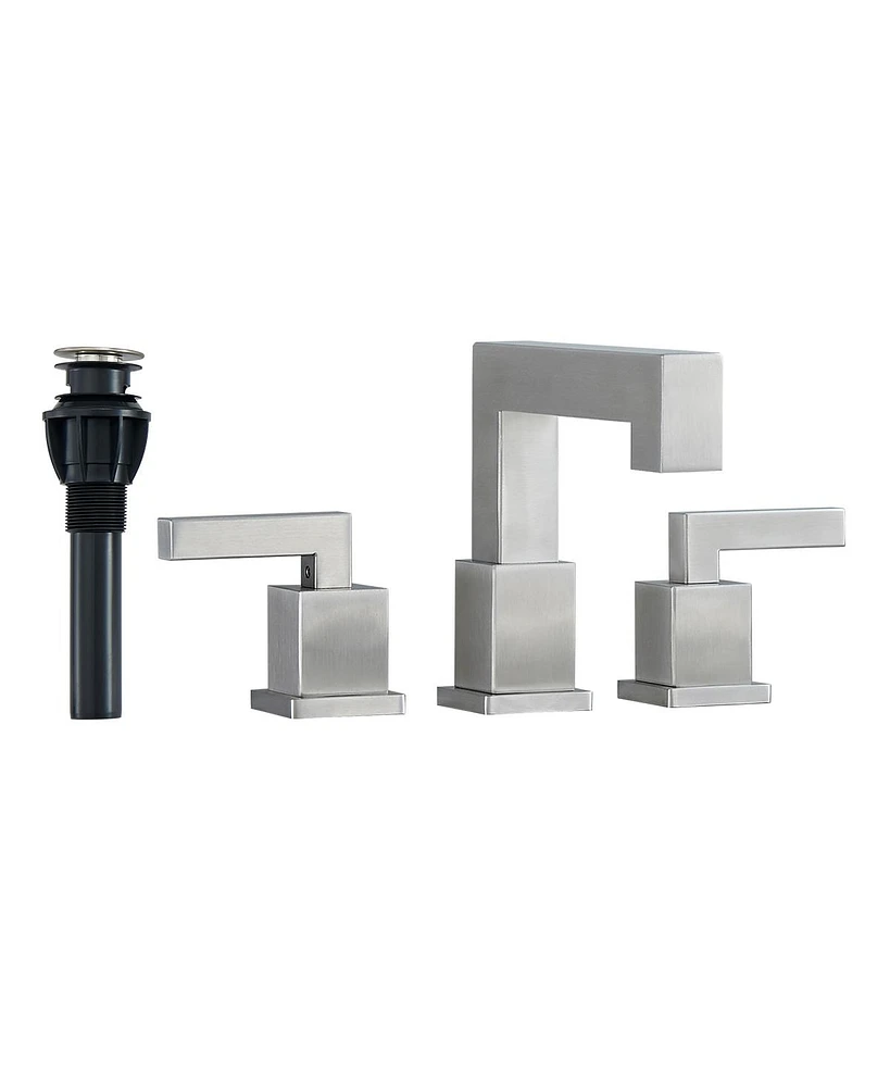 Slickblue Brushed Nickel Widespread Bathroom Faucet with Waterfall Design 3-Hole Sink Installation