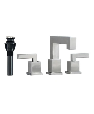 Slickblue Brushed Nickel Widespread Bathroom Faucet with Waterfall Design 3-Hole Sink Installation