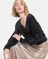 On 34th Women's Metallic Plush-Knit Cardigan, Created for Macy's