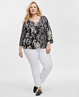 Jm Collection Plus Rhinestone-Trim Printed Top, Exclusively at Macy's