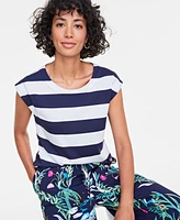 On 34th Women's Striped Extended-Sleeve Crewneck T-Shirt, Exclusively at Macy's