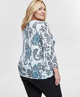 Jm Collection Plus Rhinestone-Trim Printed Top, Exclusively at Macy's