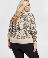 Jm Collection Plus Print Metallic-Threaded Cardigan, Exclusively at Macy's