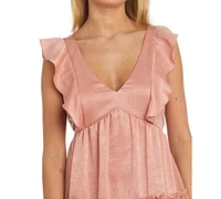 Morgan & Company Women's V-Neck Tie-Back Ruffle Dress