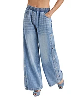 Steve Madden Women's Keenie Side-Snap Wide-Leg Denim Pants