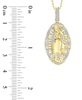 Diamond Round & Baguette Our Lady of Guadeloupe Oval Medallion Pendant Necklace (1/4 ct. t.w.) in 10k Gold, 16" + 2" extender