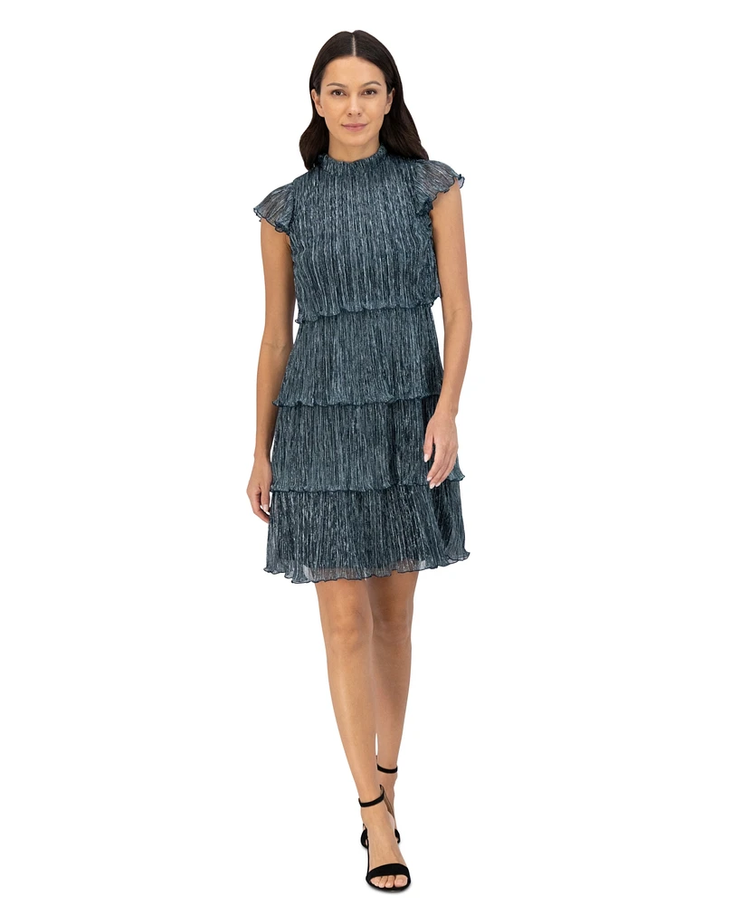 Vince Camuto Women's Metallic Crinkled Tiered Dress