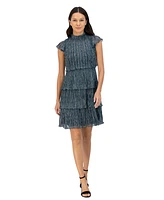 Vince Camuto Women's Metallic Crinkled Tiered Dress