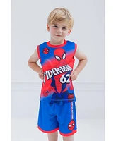 Marvel Toddler Boys Spider-Man Miles Morales Mesh Jersey Tank Top Shirt and Basketball Shorts to