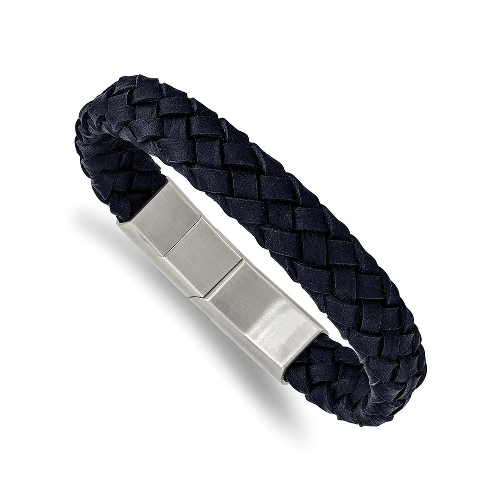 Chisel Stainless Steel Brushed Navy Blue Leather Bracelet