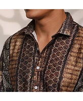 Campus Sutra Men's Chocolate Brown Folk Print Shirt