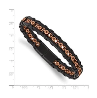 Chisel Stainless Steel Antiqued Rose Ip-plated Black Leather Bracelet