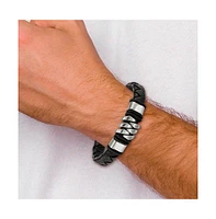 Chisel Stainless Steel Brushed Black Woven Leather Bracelet