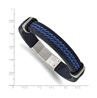 Chisel Stainless Steel Cz Blue Leather Bracelet